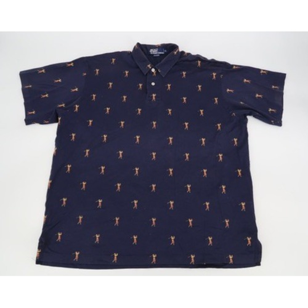 Vintage Polo Ralph Lauren Golf Shirt Mens XL Navy All Over Golfer Print Golf - Picture 2 of 9